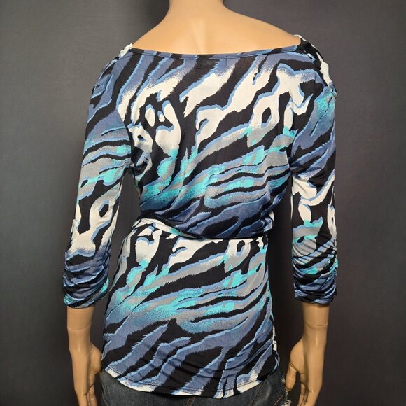 Y2K Blue Animal Print Belted Top Size M Mcbling Indie Sleaze Trashy 2000s - Picture 7 of 9